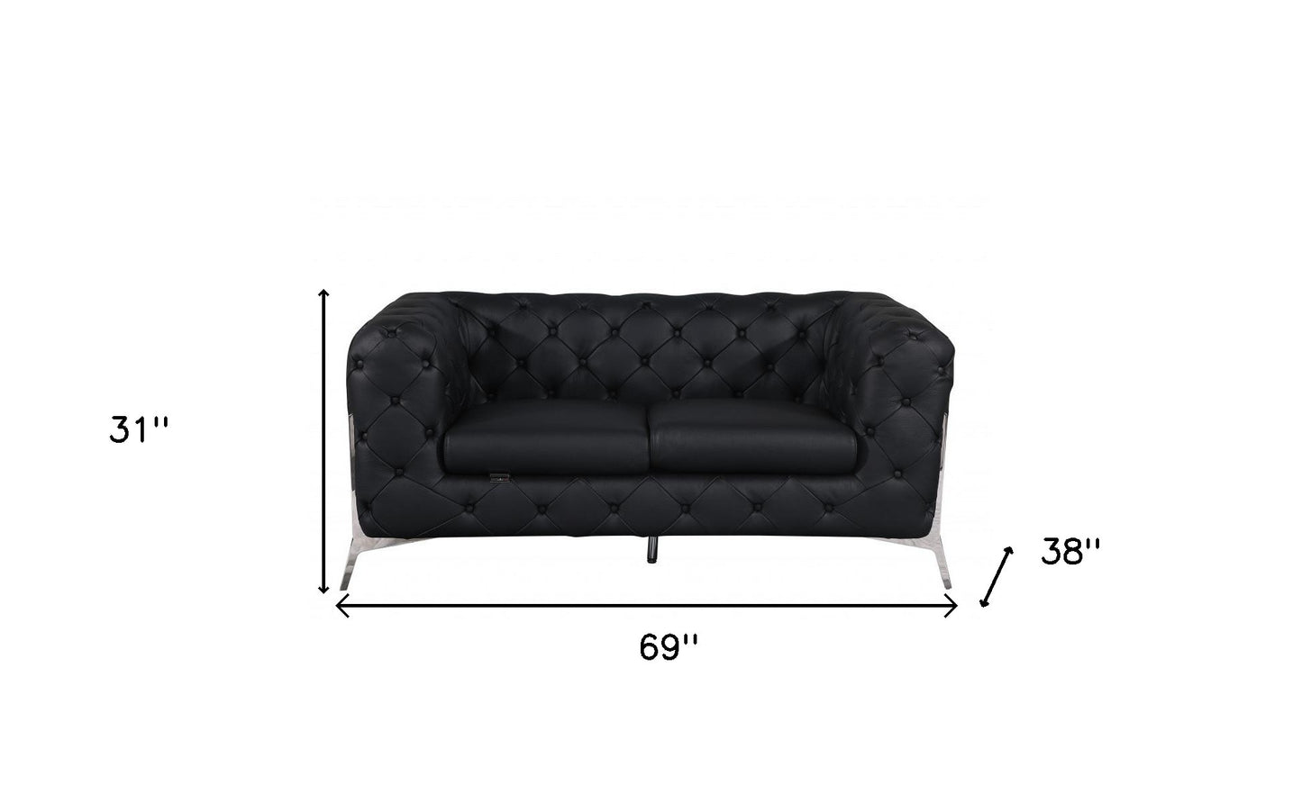 69" Black And Silver Italian Leather Loveseat - Loft&Timber