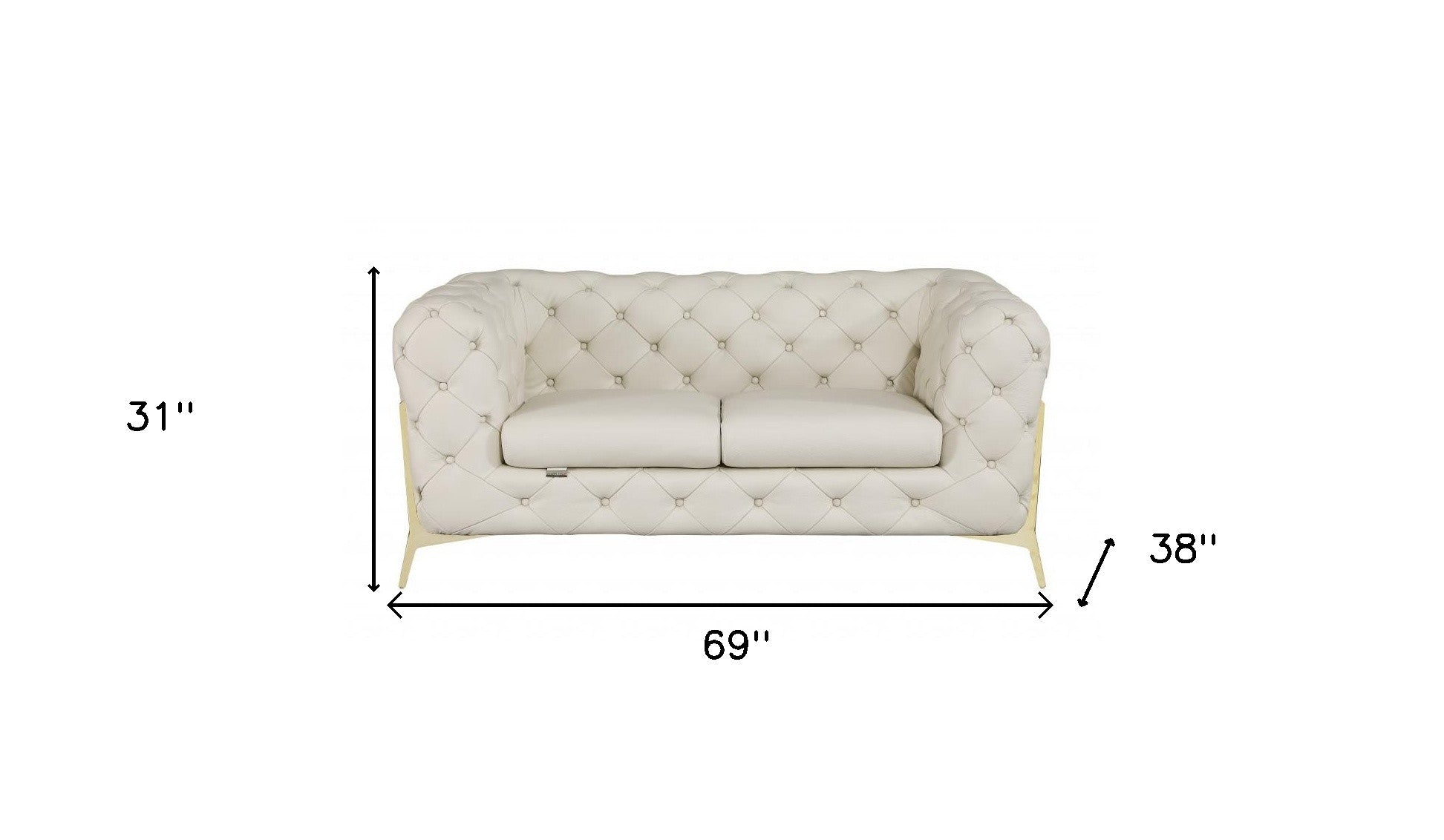 69" Beige And Gold Italian Leather Loveseat - Loft&Timber