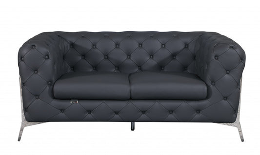 69" Gray And Silver Italian Leather Loveseat - Loft&Timber