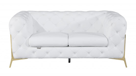 69" White And Gold Italian Leather Loveseat - Loft&Timber
