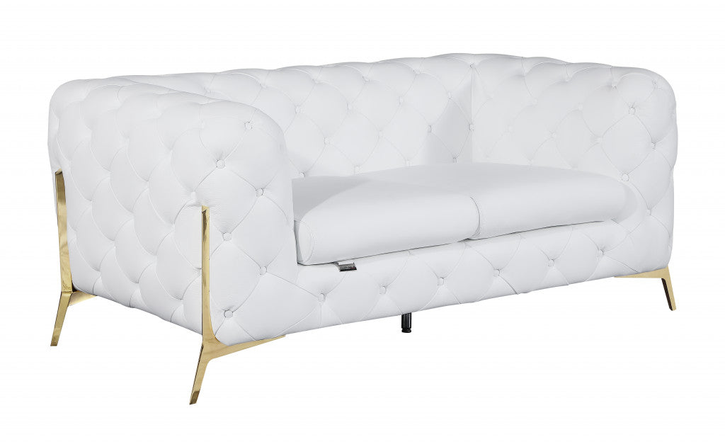 69" White And Gold Italian Leather Loveseat - Loft&Timber