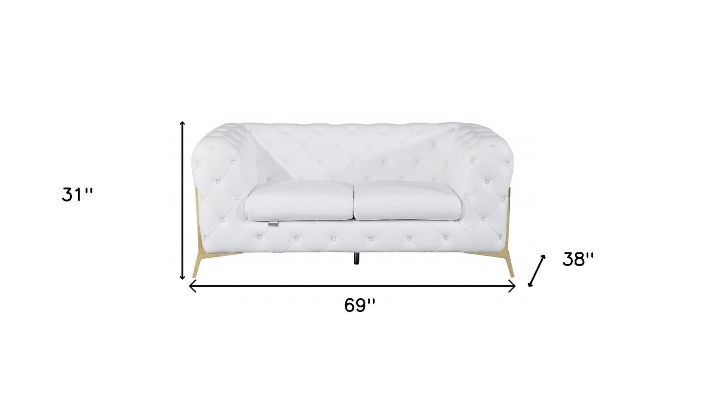 69" White And Gold Italian Leather Loveseat - Loft&Timber