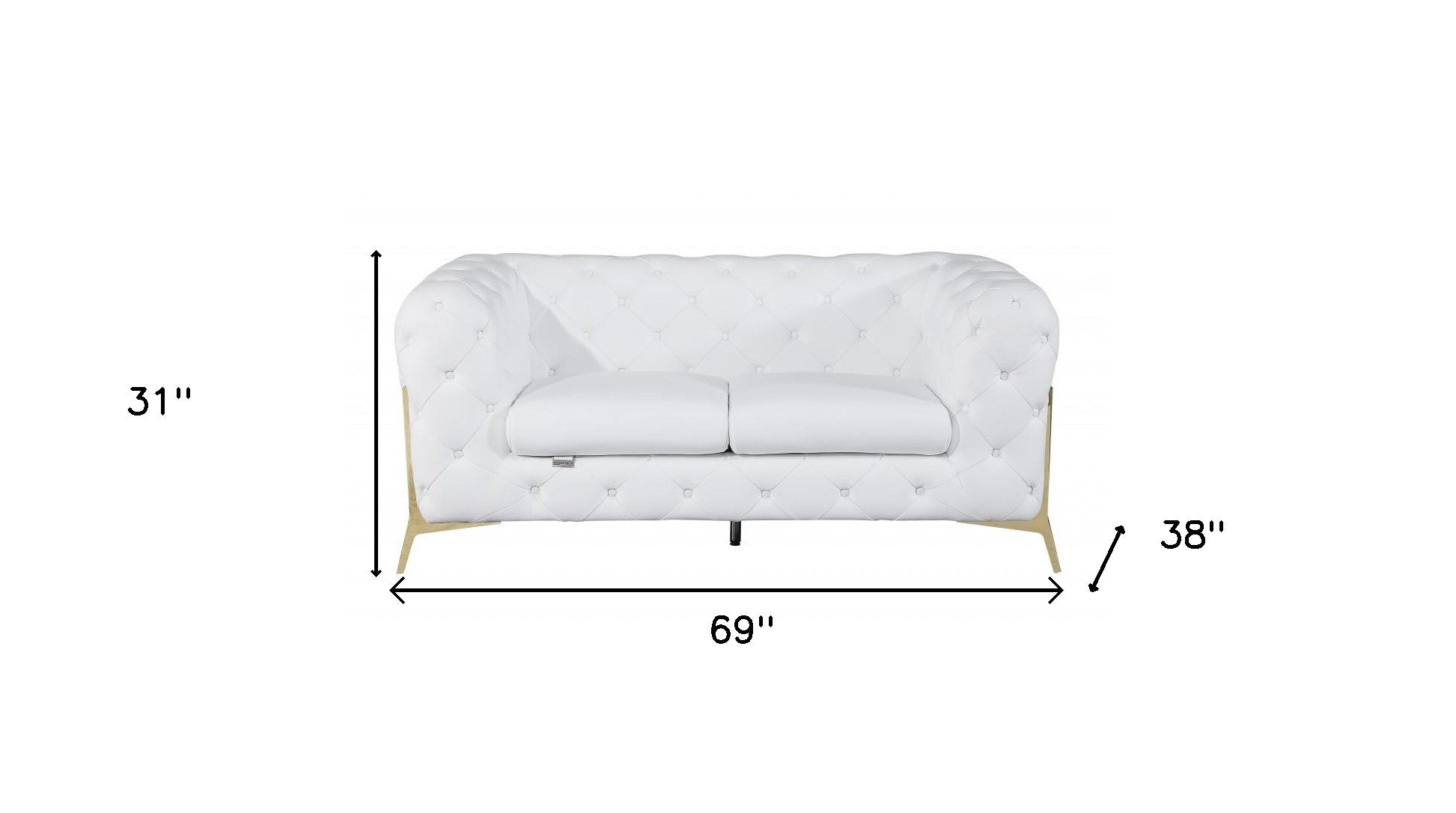 69" White And Gold Italian Leather Loveseat - Loft&Timber