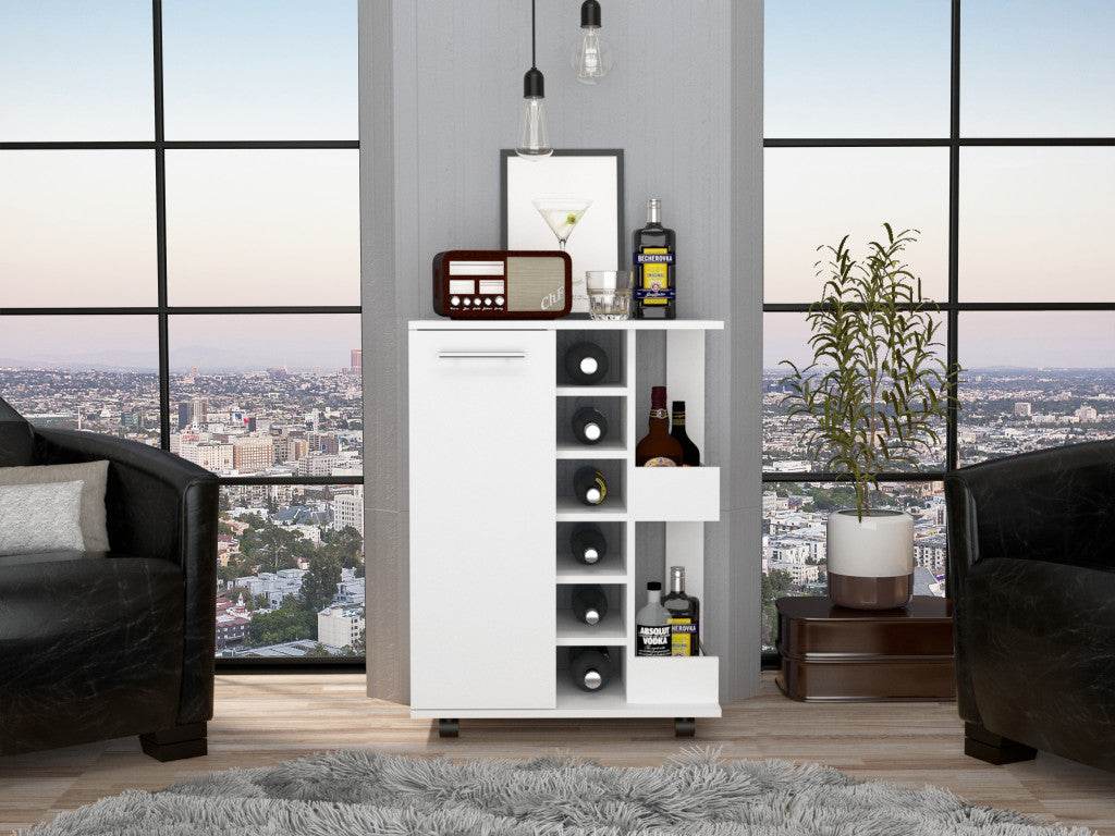 White Rolling Bar Cart With Wine Storage - Loft&Timber