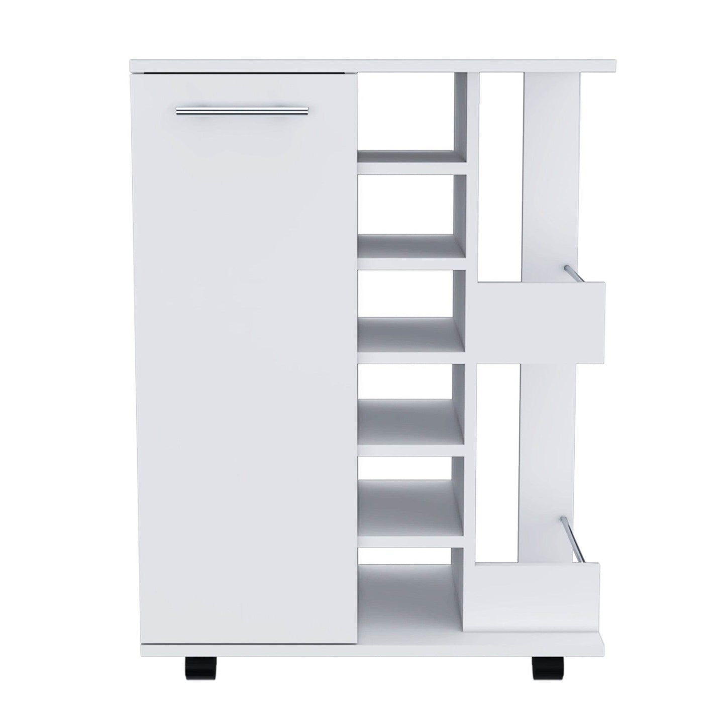 White Rolling Bar Cart With Wine Storage - Loft&Timber