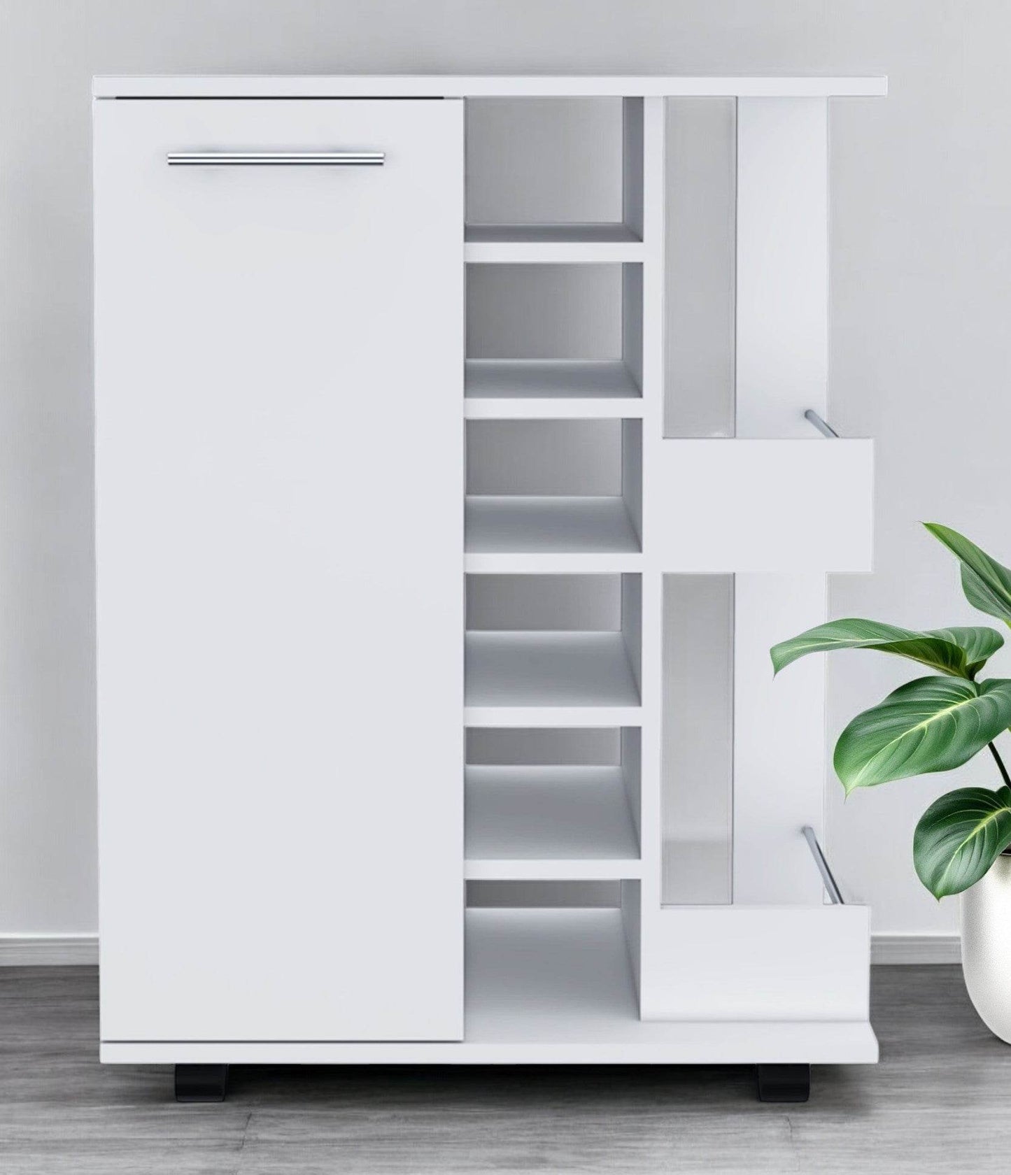 White Rolling Bar Cart With Wine Storage - Loft&Timber