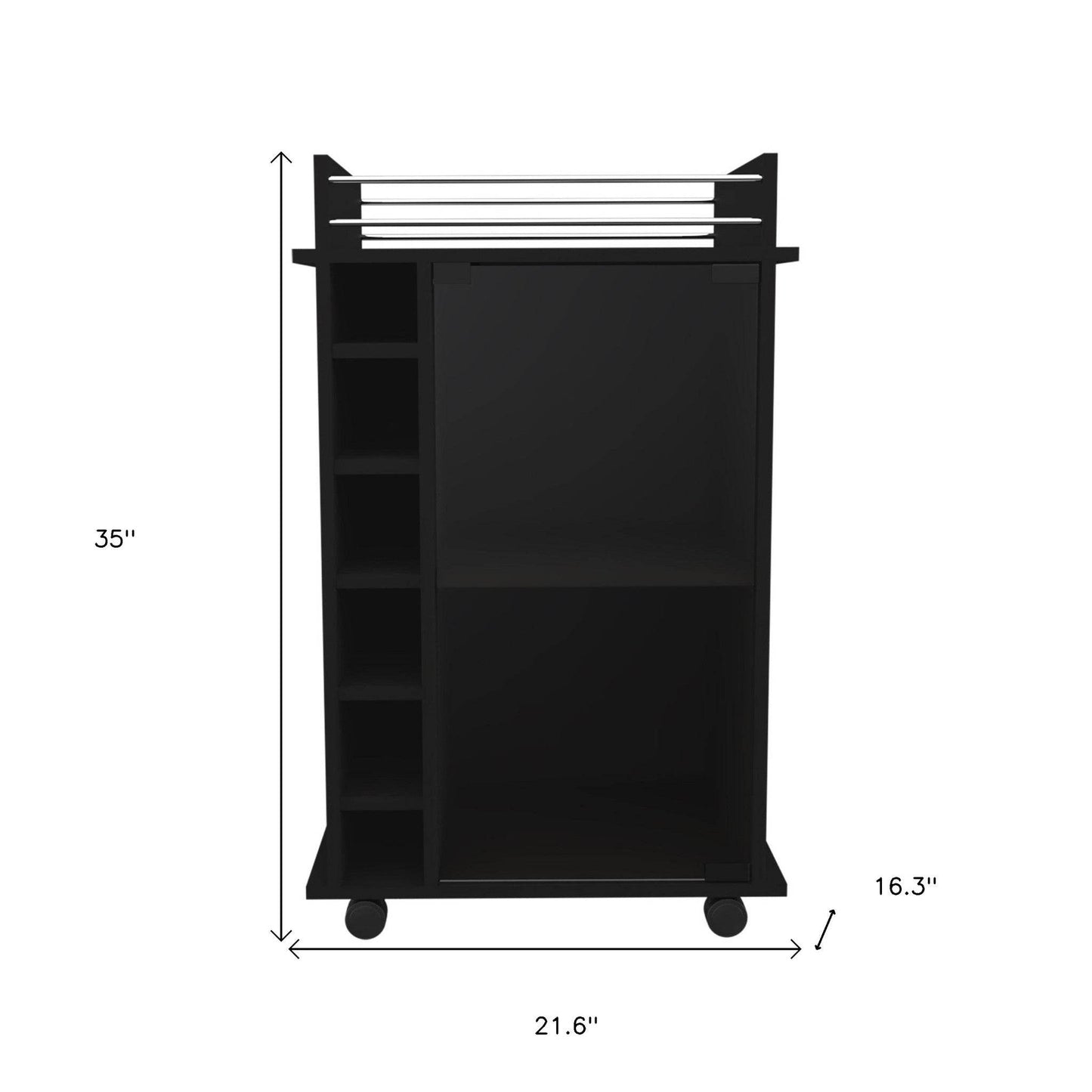 Black Rolling Bar Cart With Wine Storage - Loft&Timber