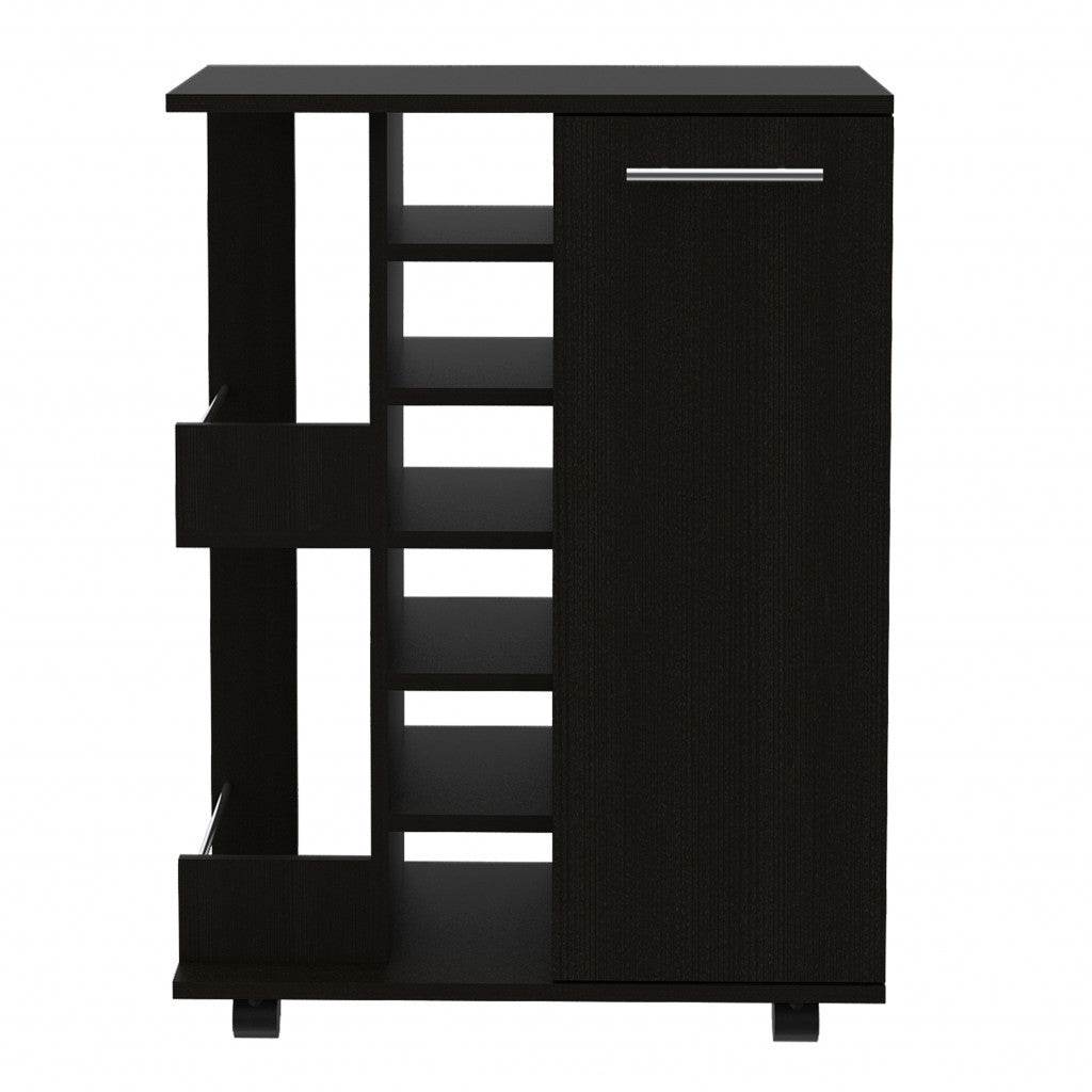 Black Rolling Bar Cart With Wine Storage - Loft&Timber