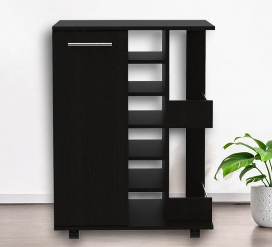 Black Rolling Bar Cart With Wine Storage - Loft&Timber