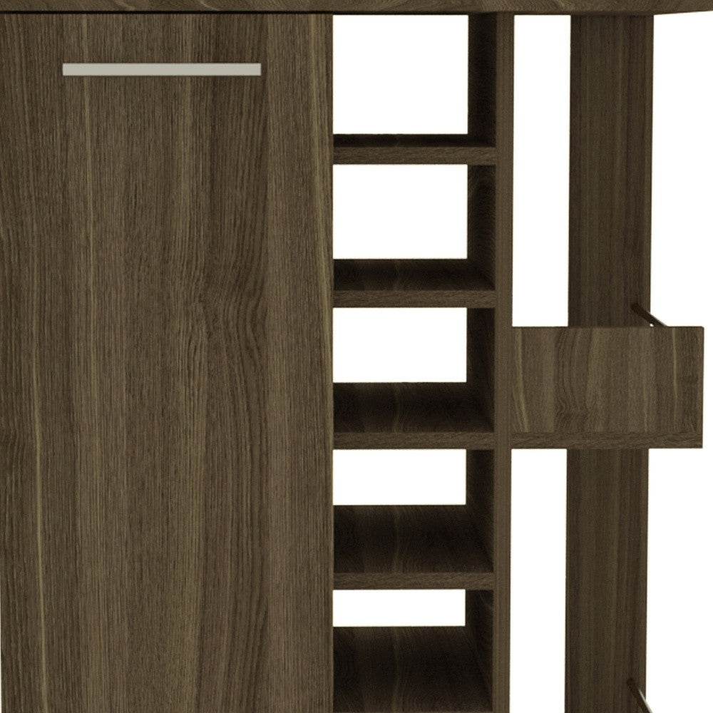 Brown Rolling Bar Cart With Wine Storage - Loft&Timber