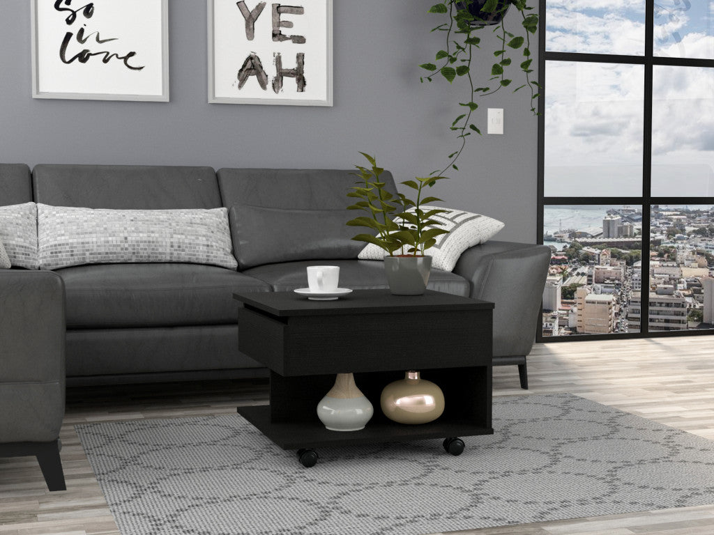 22" Black Manufactured Wood Rectangular Lift Top Coffee Table With Drawer - Loft&Timber