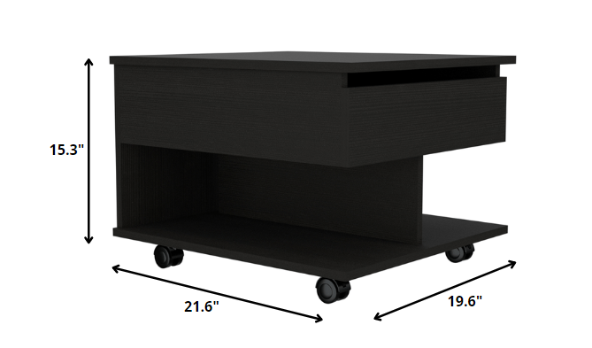 22" Black Manufactured Wood Rectangular Lift Top Coffee Table With Drawer - Loft&Timber