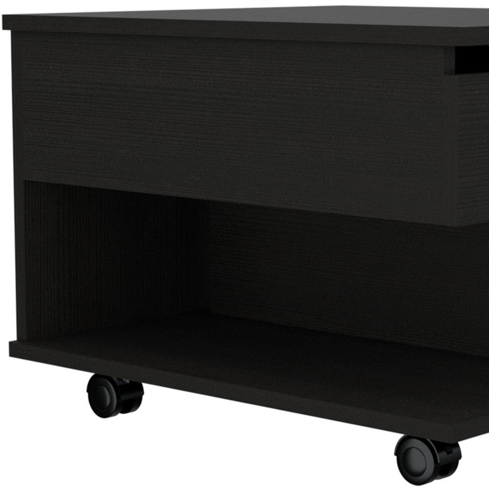 22" Black Manufactured Wood Rectangular Lift Top Coffee Table With Drawer - Loft&Timber