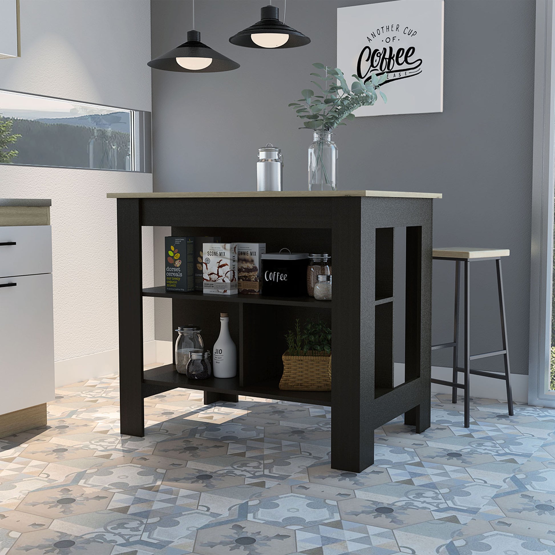 Black and Natural 41" Kitchen Island With Storage - Loft&Timber