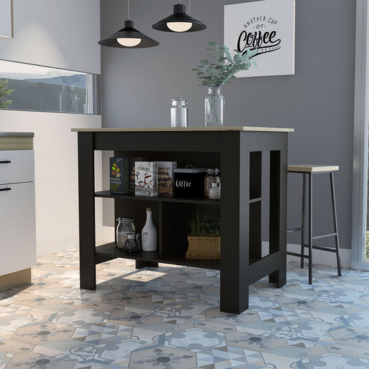 Black and Natural 41" Kitchen Island With Storage - Loft&Timber