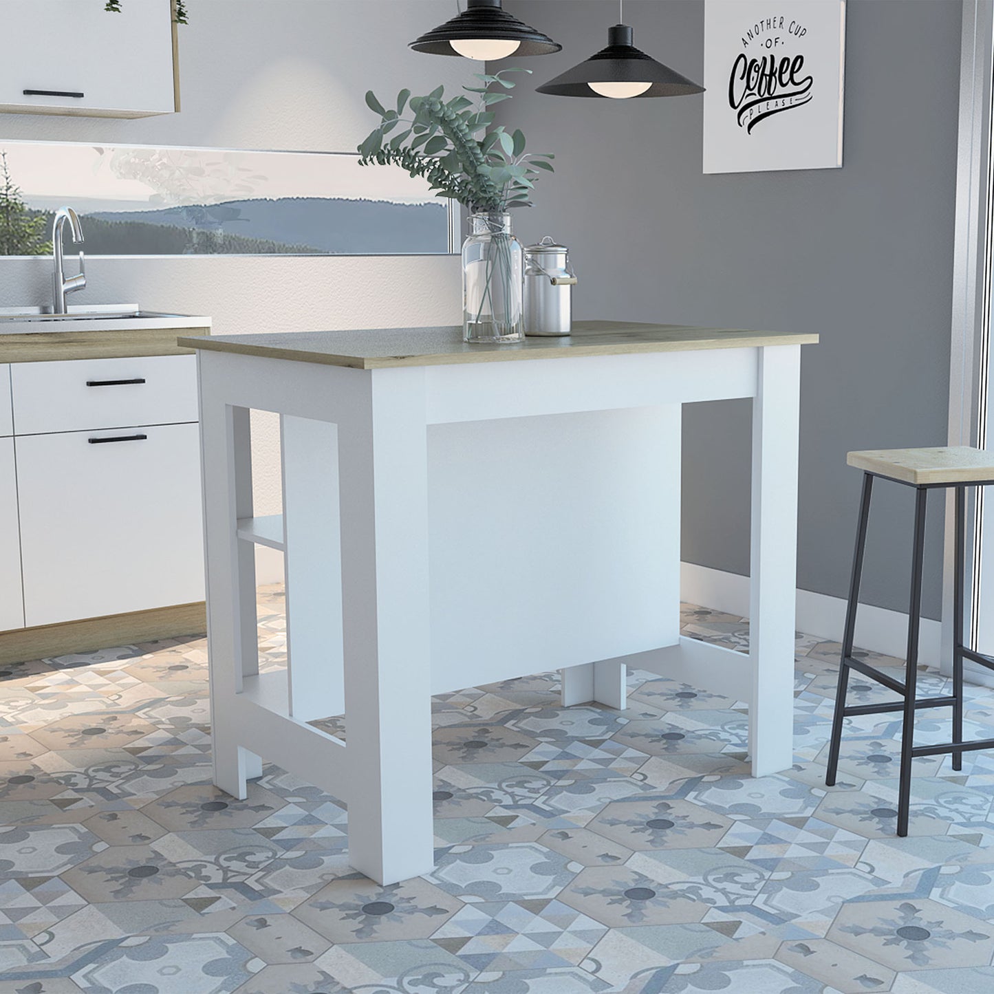 White and Brown 41" Kitchen Island With Storage - Loft&Timber
