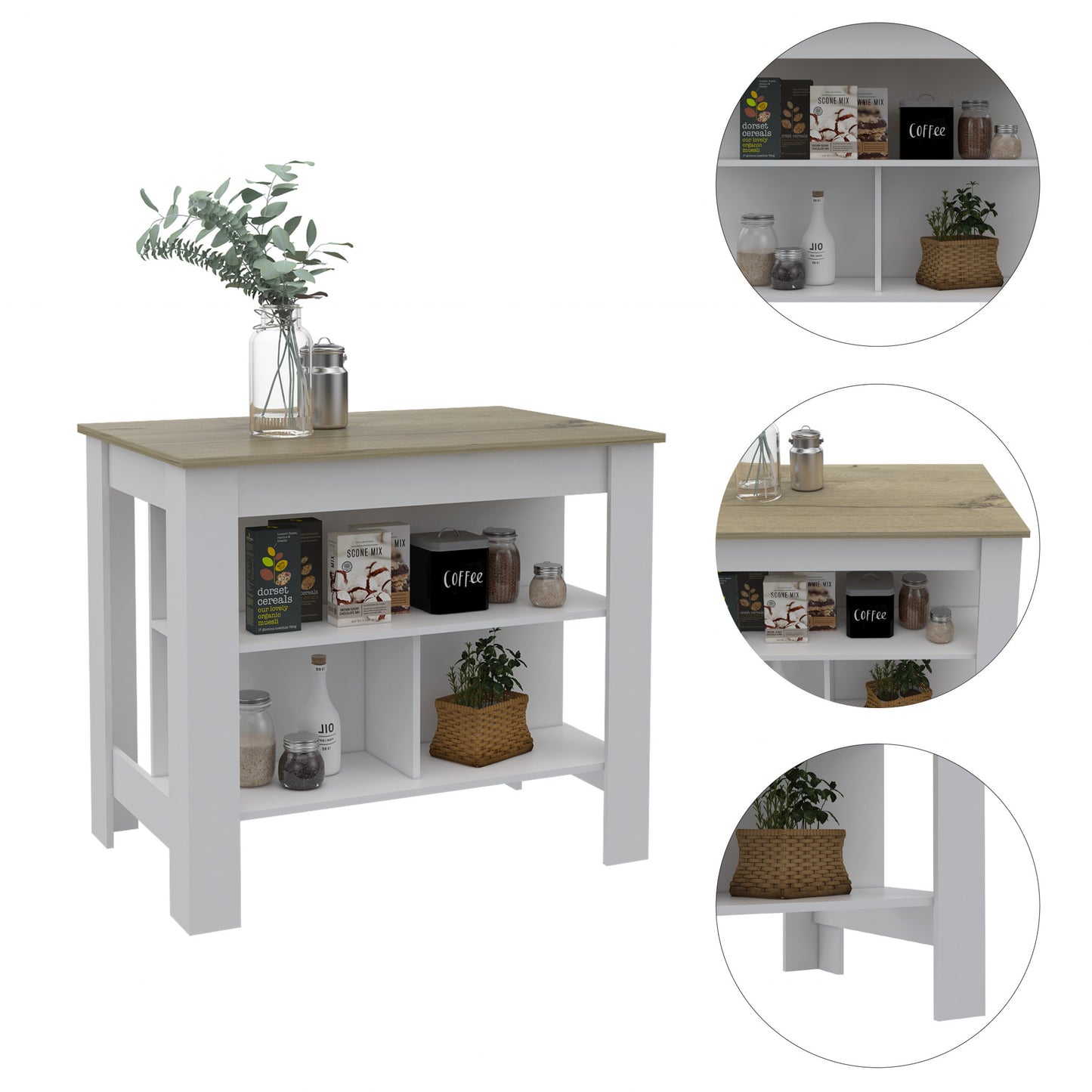 White and Brown 41" Kitchen Island With Storage - Loft&Timber