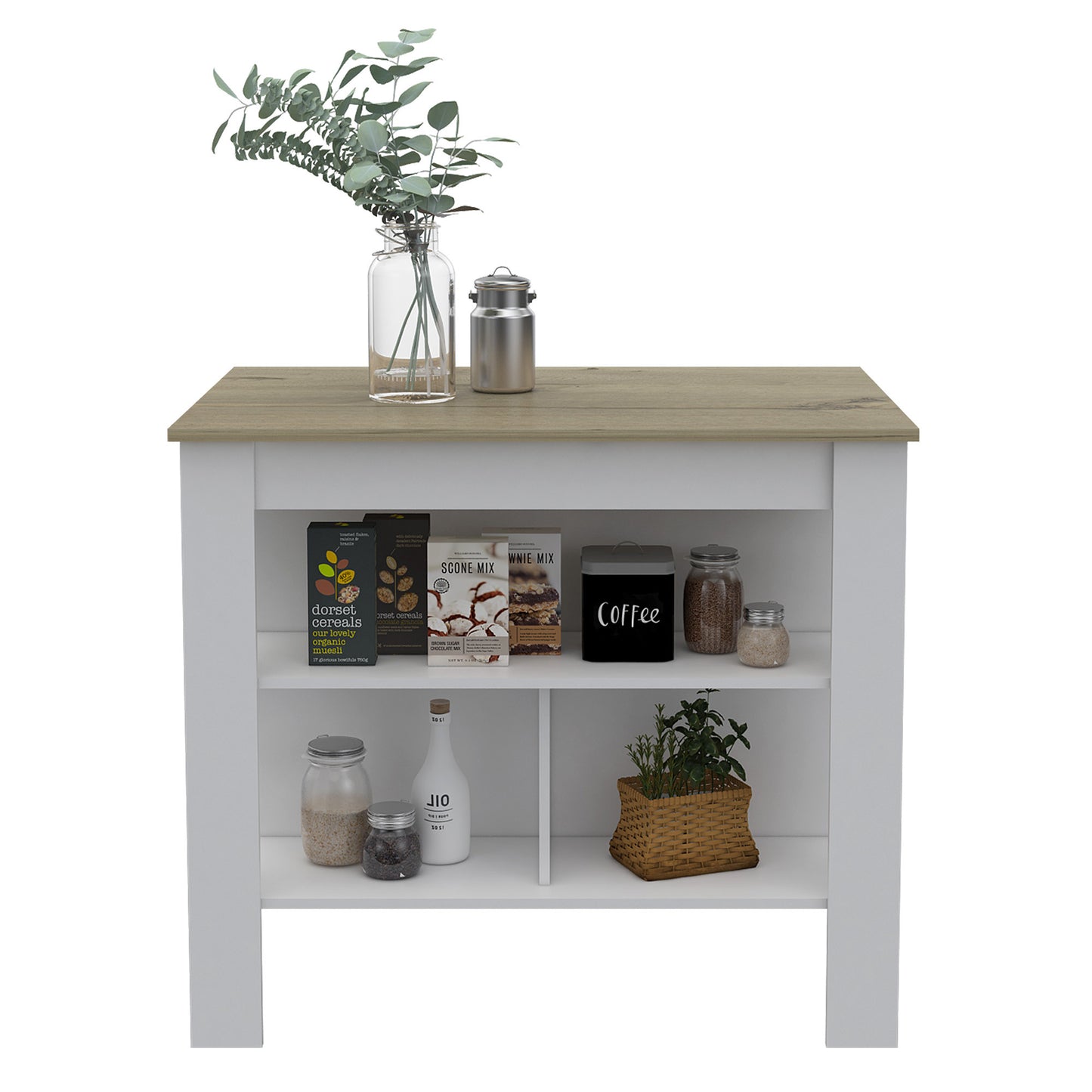 White and Brown 41" Kitchen Island With Storage - Loft&Timber