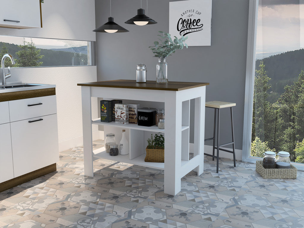 White and Brown 41" Kitchen Island With Storage - Loft&Timber