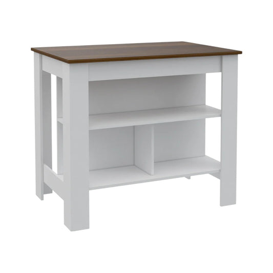 White and Brown 41" Kitchen Island With Storage - Loft&Timber