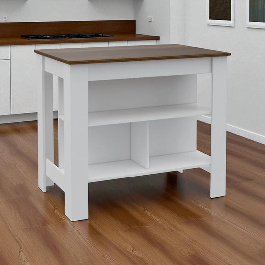 White and Brown 41" Kitchen Island With Storage - Loft&Timber