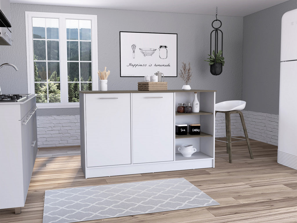 White and Brown 59" Kitchen Island With Storage - Loft&Timber