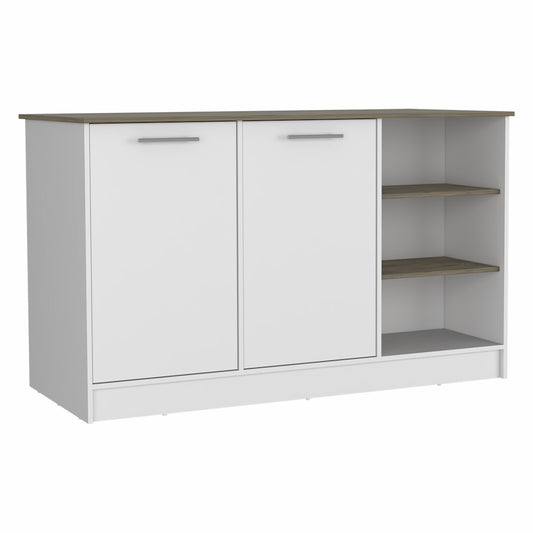 White and Brown 59" Kitchen Island With Storage - Loft&Timber