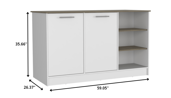White and Brown 59" Kitchen Island With Storage - Loft&Timber