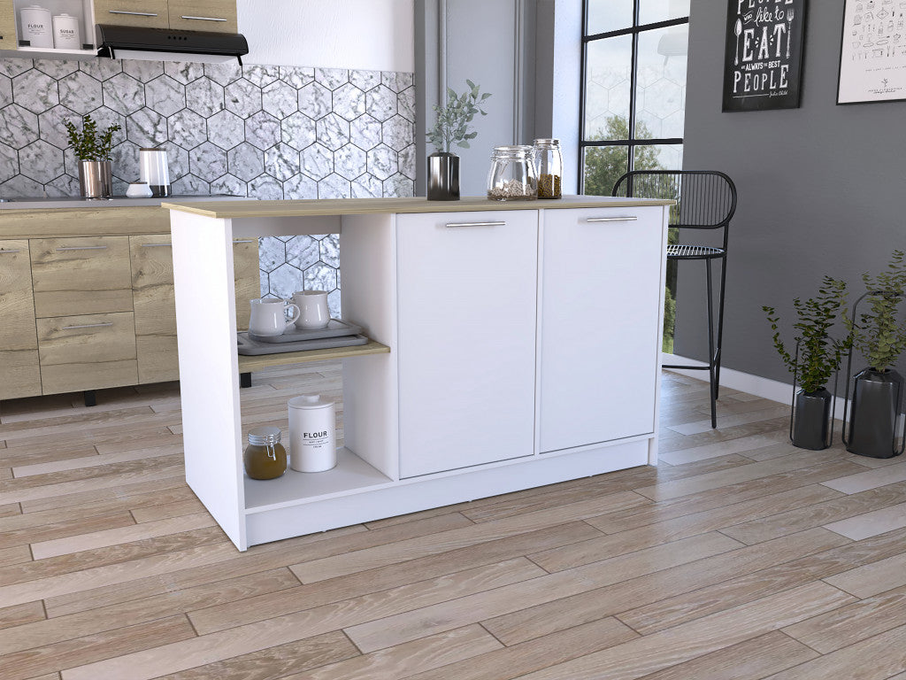 White and Brown 59" Kitchen Island With Storage - Loft&Timber