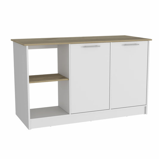 White and Brown 59" Kitchen Island With Storage - Loft&Timber