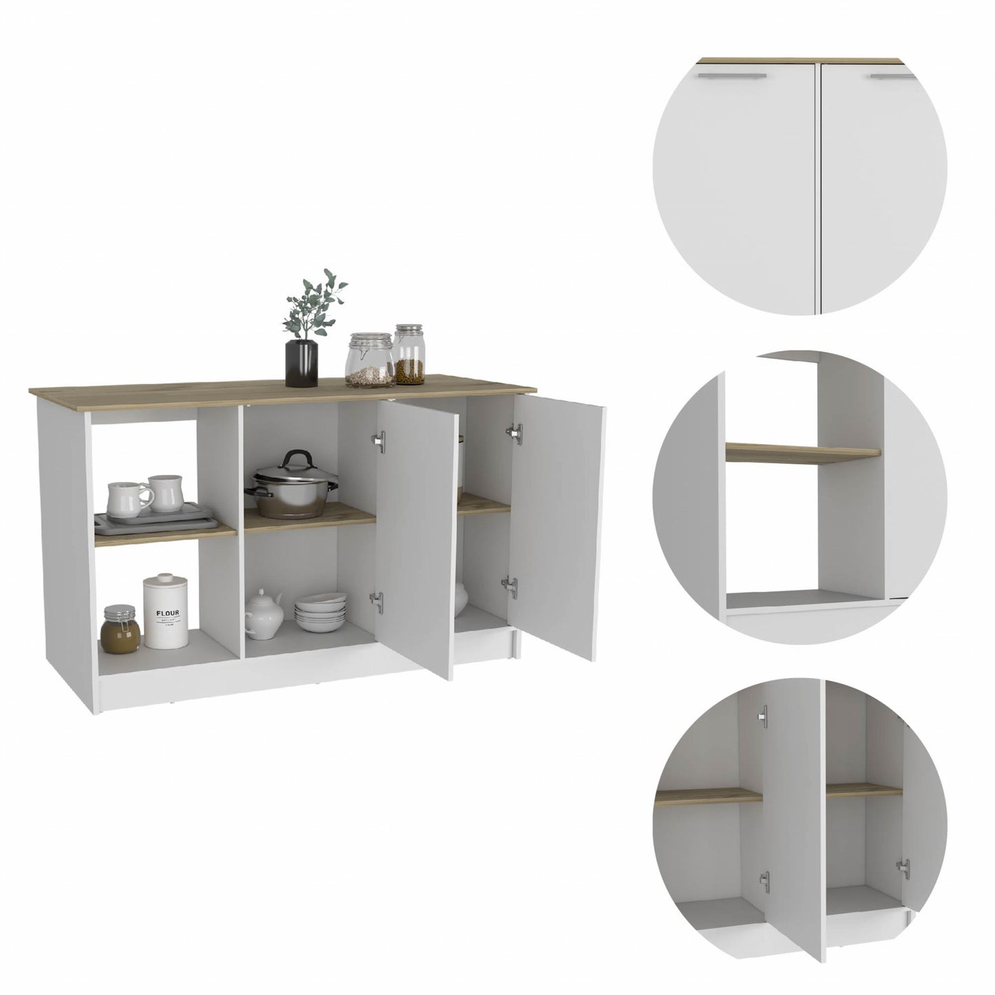 White and Brown 59" Kitchen Island With Storage - Loft&Timber