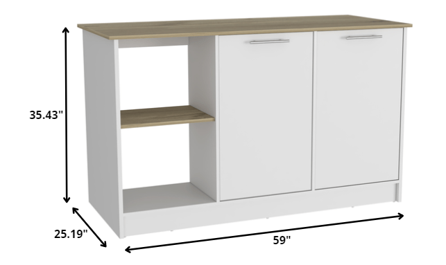 White and Brown 59" Kitchen Island With Storage - Loft&Timber