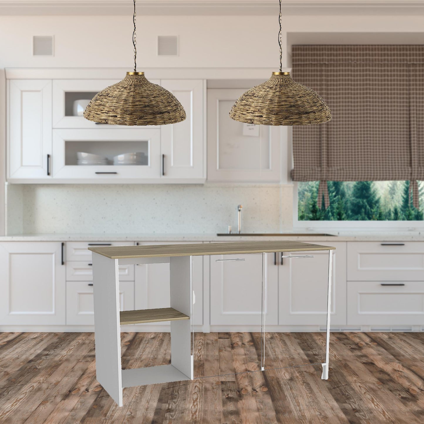 White and Brown 59" Kitchen Island With Storage - Loft&Timber