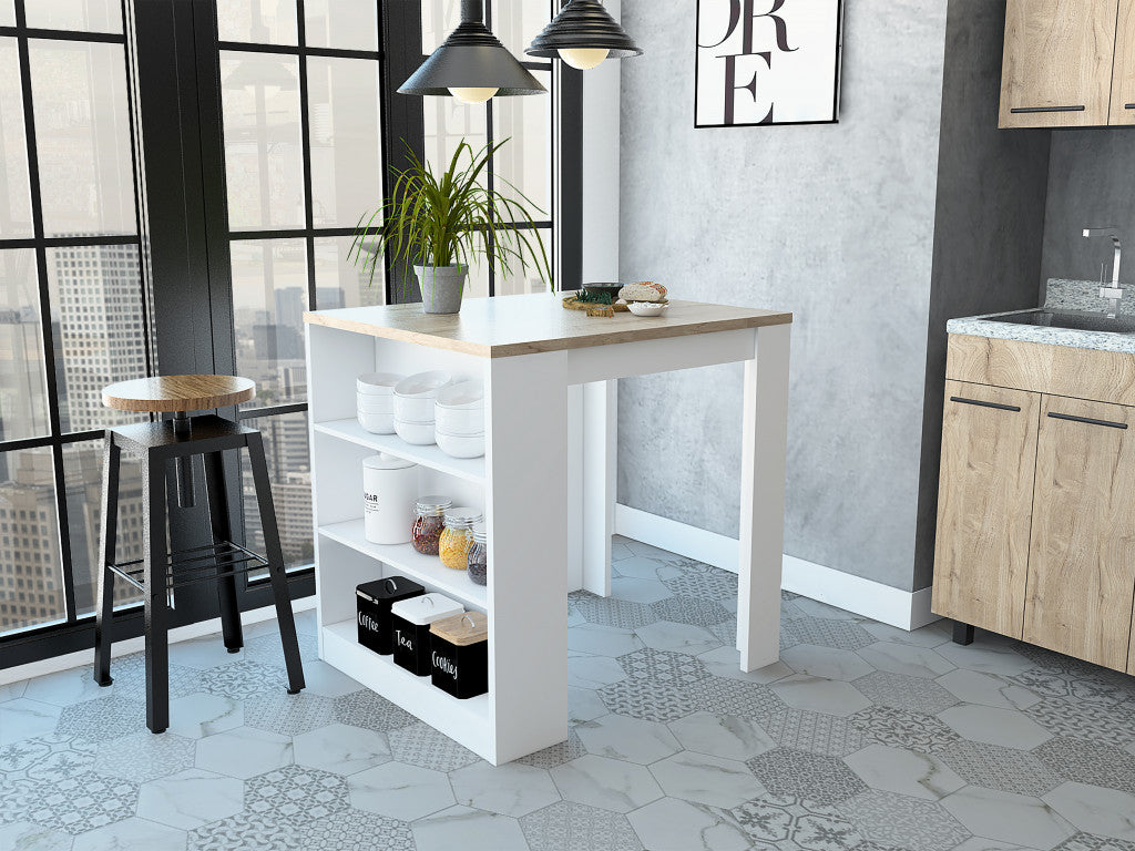 White and Natural 36" Kitchen Island With Storage - Loft&Timber