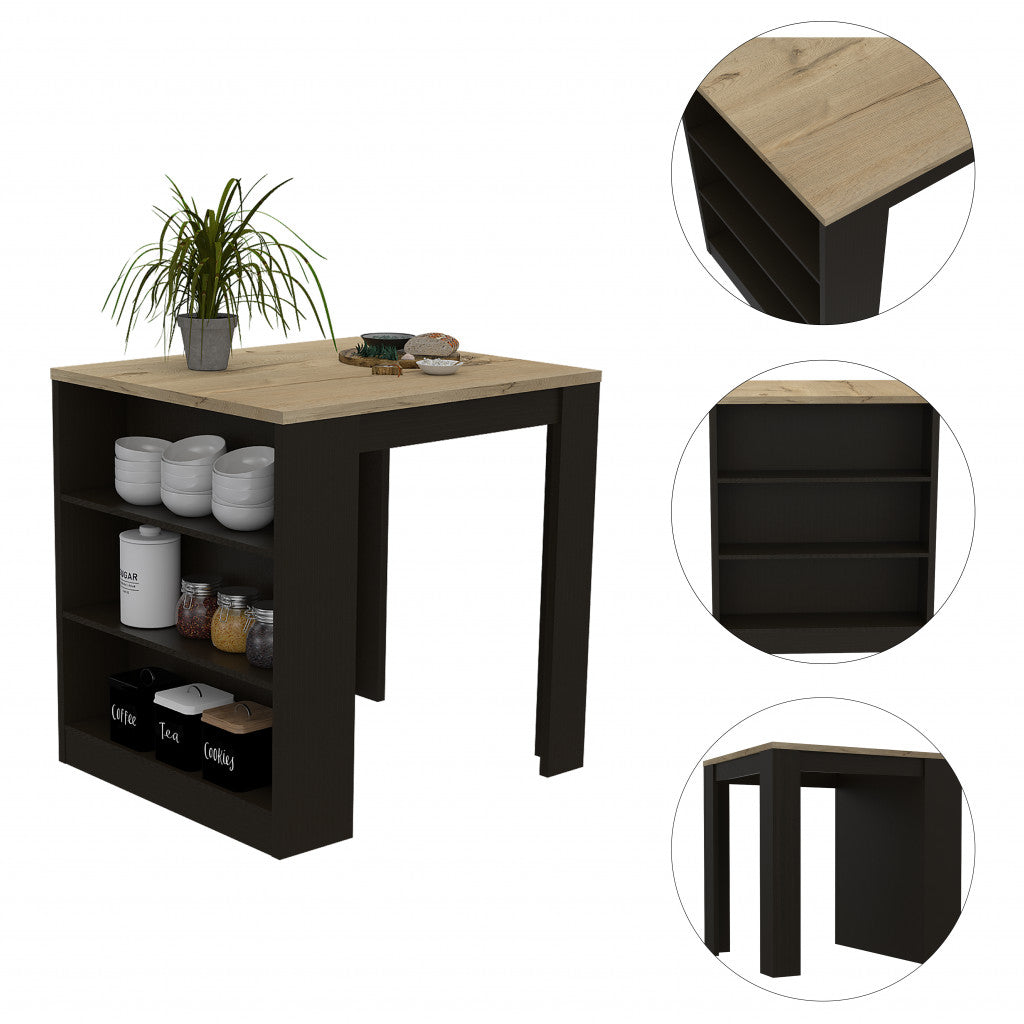 Black and Natural 36" Kitchen Island With Storage - Loft&Timber
