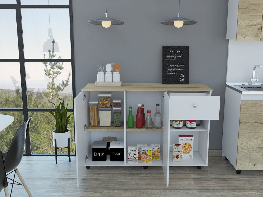 White and Natural 54" Rolling Kitchen Island With Storage - Loft&Timber