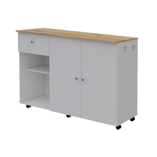 White and Natural 54" Rolling Kitchen Island With Storage - Loft&Timber