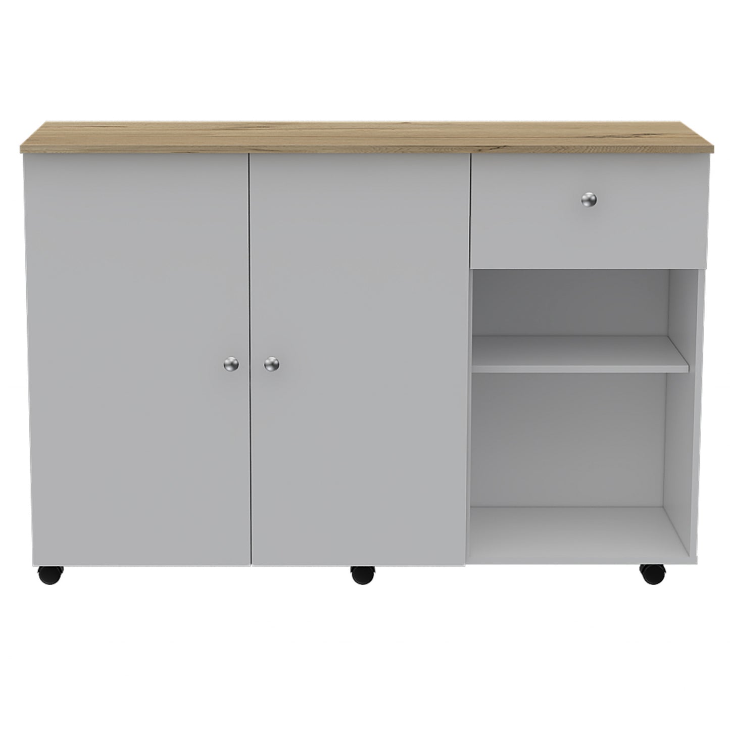 White and Natural 54" Rolling Kitchen Island With Storage - Loft&Timber