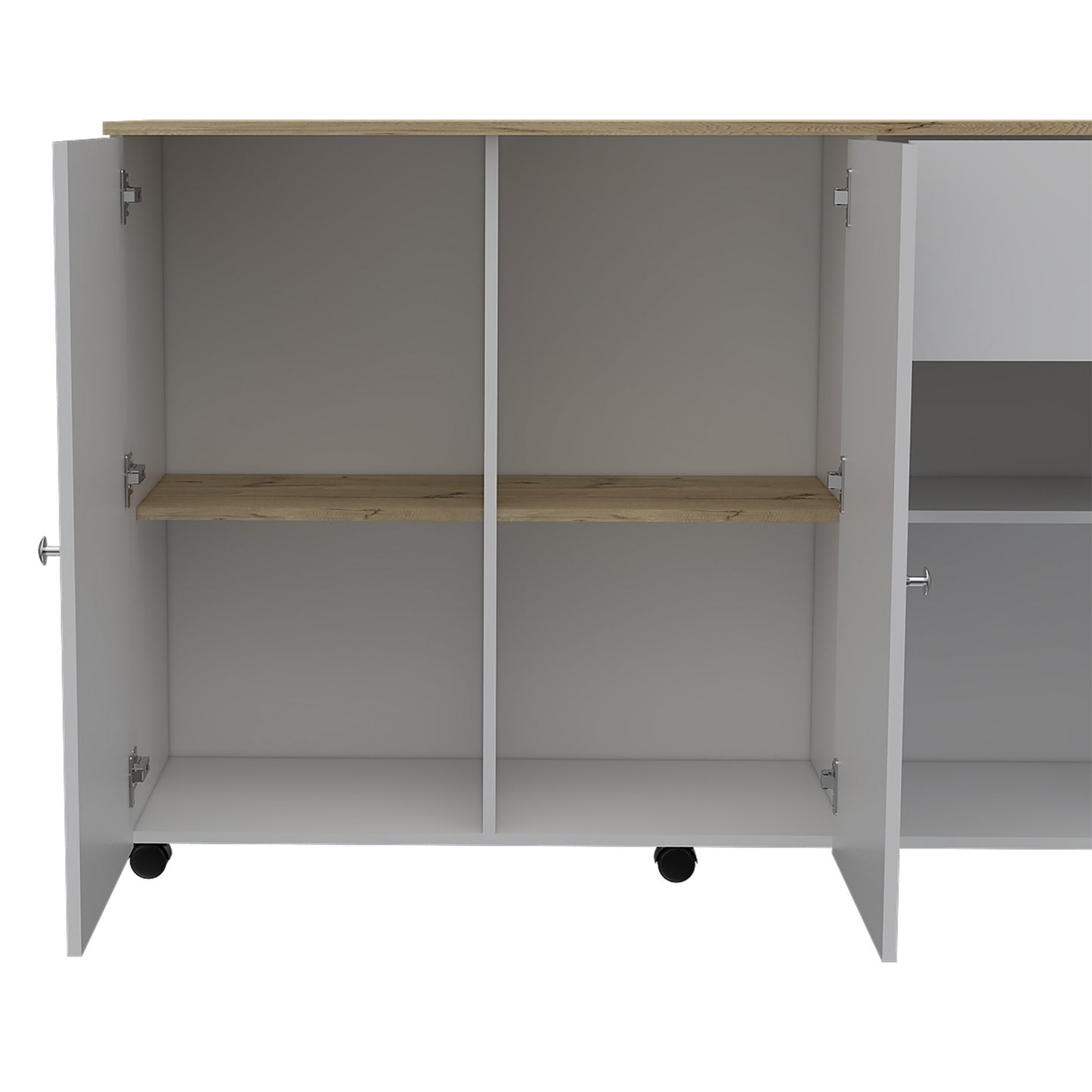 White and Natural 54" Rolling Kitchen Island With Storage - Loft&Timber