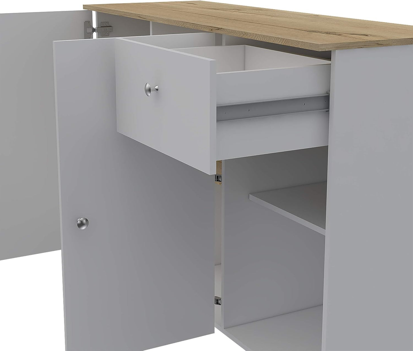 White and Natural 54" Rolling Kitchen Island With Storage - Loft&Timber