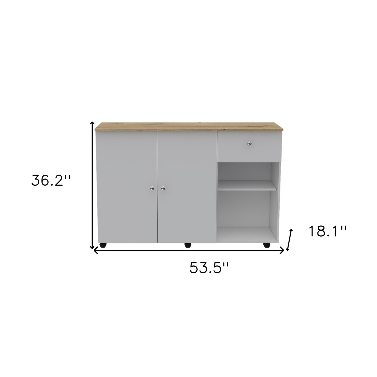 White and Natural 54" Rolling Kitchen Island With Storage - Loft&Timber