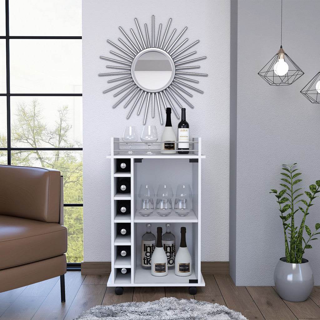 White Rolling Bar Cart With Wine Storage - Loft&Timber
