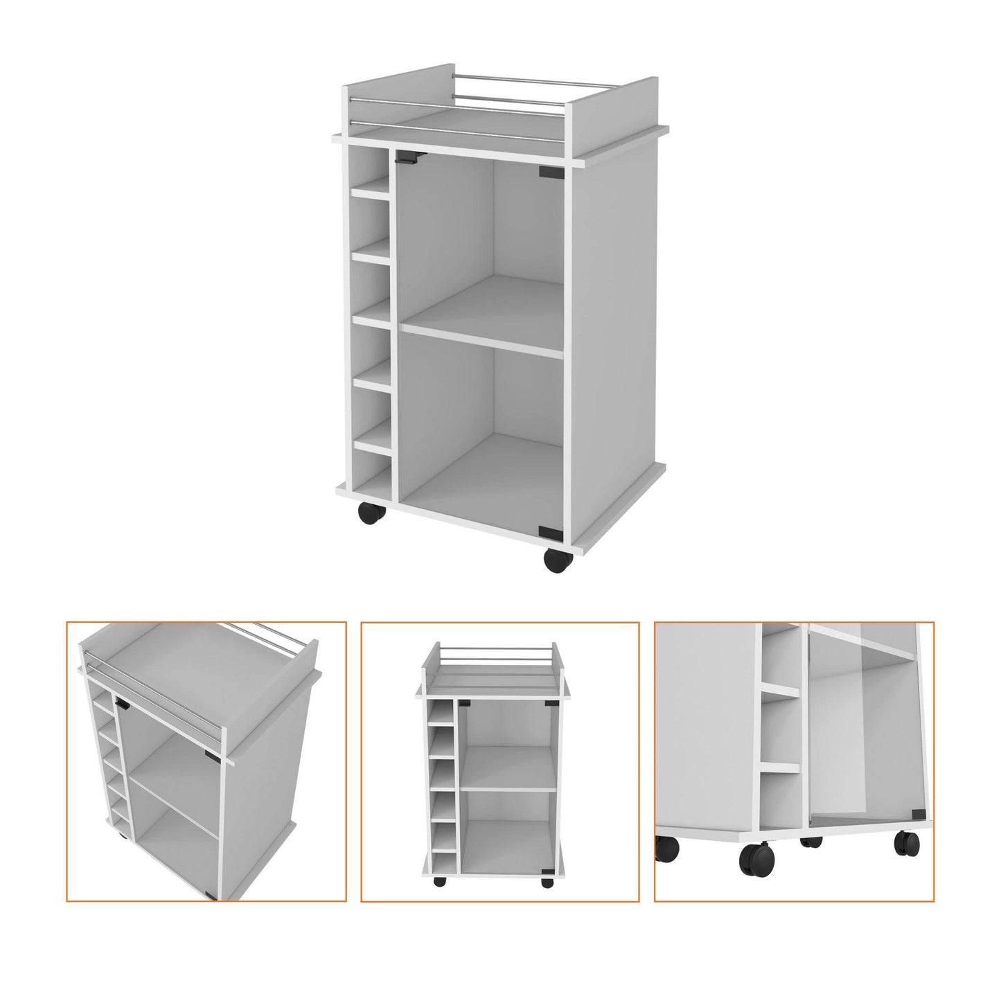 White Rolling Bar Cart With Wine Storage - Loft&Timber