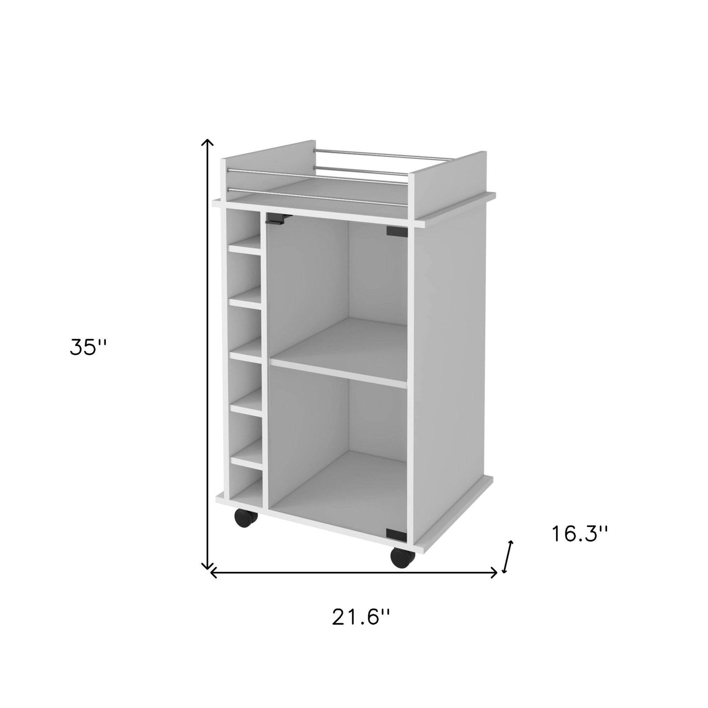 White Rolling Bar Cart With Wine Storage - Loft&Timber