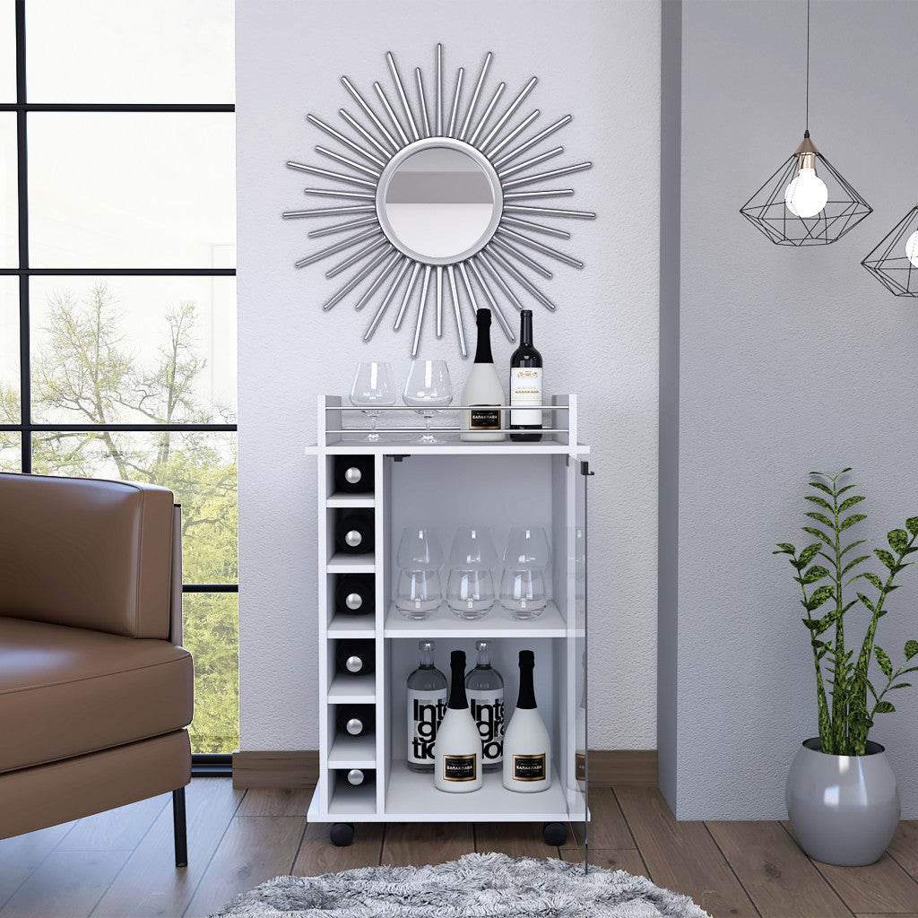 White Rolling Bar Cart With Wine Storage - Loft&Timber