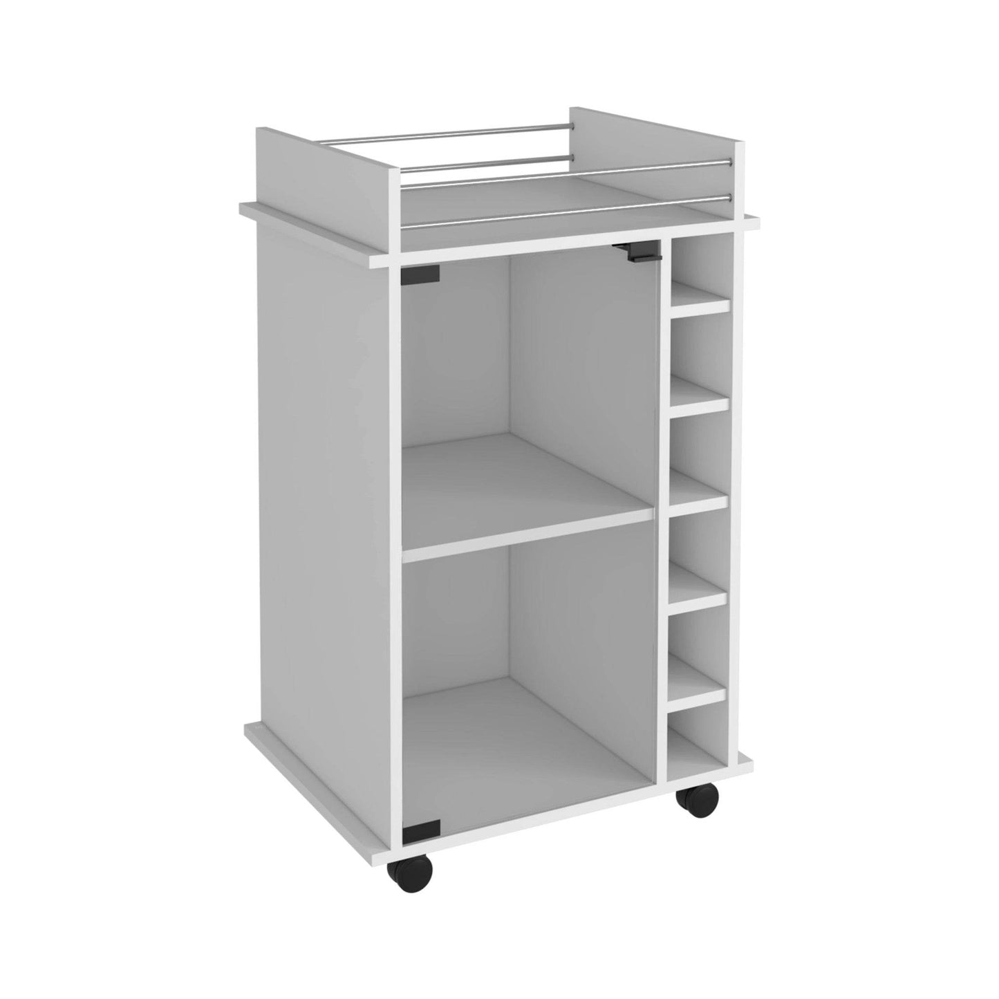 White Rolling Bar Cart With Wine Storage - Loft&Timber