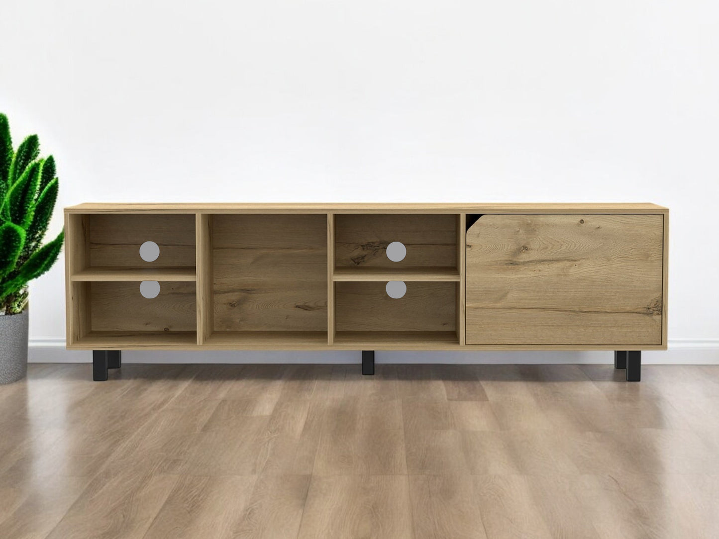 71" Natural Wood Enclosed and Open Storage TV Stand-0