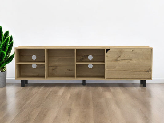 71" Natural Wood Enclosed and Open Storage TV Stand-0