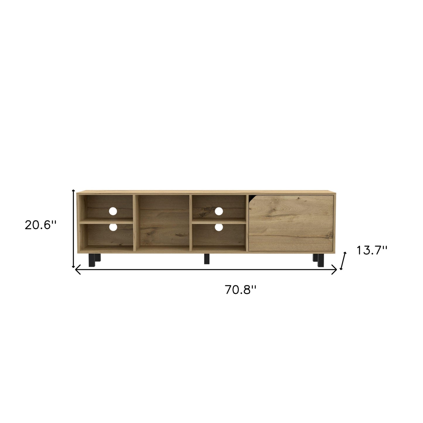 71" Natural Wood Enclosed and Open Storage TV Stand-4