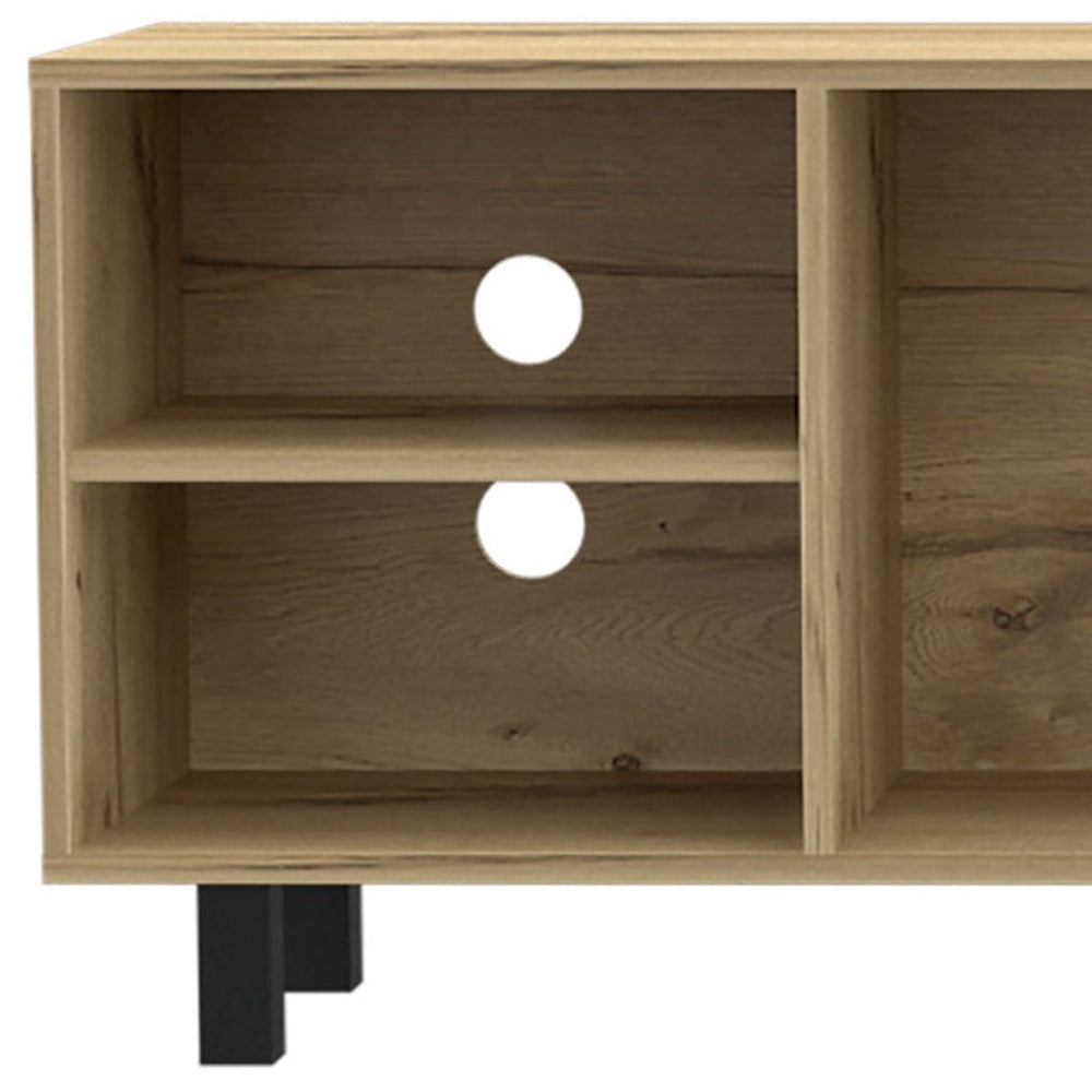 71" Natural Wood Enclosed and Open Storage TV Stand-3